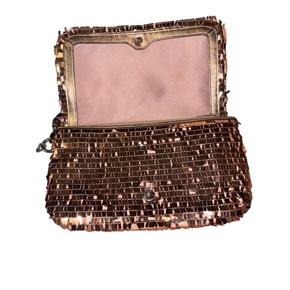 Coach Rose Gold/Champagne Pink Sequin & Leather Clutch Wristlet, Night Out Party - Picture 3 of 6